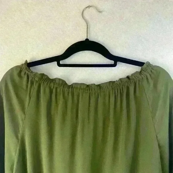 NWT Women's Notations Green Long Sleeve Ruffle Tie Front Blouse Size Large - Picture 13 of 15
